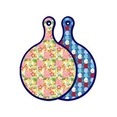 Roem Design 藍色版雙面設計圓形上菜板 粉紅玫瑰藤, 蘋果牆色, 1個