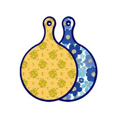 Roem Design 藍色版 雙面圓形上菜砧板 橘色藤蔓玫瑰, 碧青色花朵, 1個