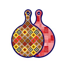 Roem Design藍色版雙面圓形上菜砧板 格紋線條鑽石, 長短色格紋, 1個