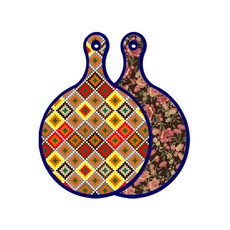 Roem Design藍色版雙面圓形上菜砧板 格紋線條鑽石, 黑色花園藝術, 1個