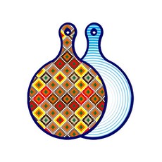 Roem Design藍色版雙面圓形上菜砧板 格紋線條鑽石, 魚線條藍色, 1個