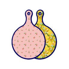 Roem Design 藍色版 雙面圓形上菜砧板 粉紅花朵格紋, 黃玫瑰藤, 1個