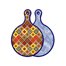 Loem Design 藍色版雙面圓形上菜砧板 格紋線條菱形, 藍白色線條藝術, 1個