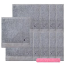 Songwol 松月 飯店專用經典迷你毛巾 10入+素色毛巾, 淺灰色, 粉色, 1套