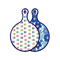 Roem Design Blue Edition 雙面圓形上菜砧板 兔子, 碧藍色花朵, 1個