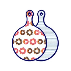 ROEM DESIGN 藍色版 雙面設計圓形上菜砧板 巧克力甜甜圈, 三藍色線條, 1個
