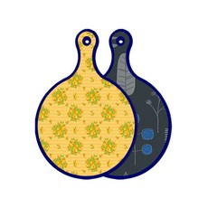 Roem Design 藍色版 雙面圓形上菜砧板 橘藤玫瑰, 深藍木紋線條, 1個
