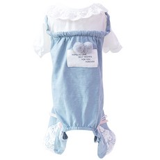 Super Six 寵物蕾絲襯衫棉質連身褲, 藍色