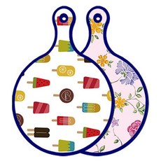 로엠디자인 블루에디션 양면 원형 서빙 도마 하드, 로맨틱레드floral연분홍색, 1개