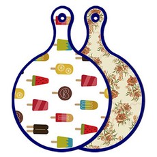 로엠디자인 블루에디션 양면 원형 서빙 도마 하드, 두목색플라워, 1개