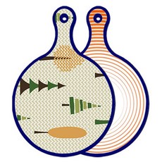 藍色版雙面圓形砧板 森林圖案2, 白菜線條橘色, 1個