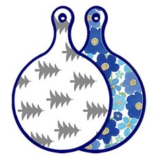 ROEM DESIGN 藍色版 雙面圓形上菜砧板 森林圖案3, 碧青色花朵, 1個