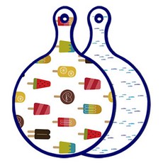 로엠디자인 블루에디션 양면 원형 서빙 도마 하드, 파스텔물고기떼, 1개