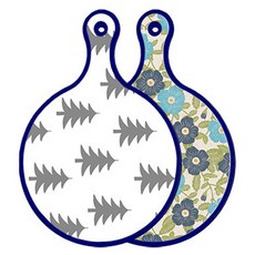 Roem Design 藍色版雙面圓形上菜砧板 森林圖案3, 花朵紫黃色, 1個