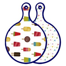 로엠디자인 블루에디션 양면 원형 서빙 도마 하드, Happy삼각패턴, 1개