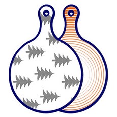 ROEM DESIGN 藍色版雙面圓形上菜砧板 森林圖案3, 白菜線條橘色, 1個