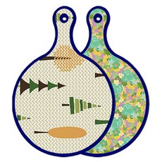 藍色版雙面圓形砧板 森林圖案2, 藍綠色玫瑰藤蔓, 1個