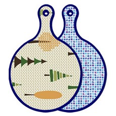 藍色版雙面圓形砧板 森林圖案2, 藍色磁磚, 1個