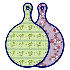 Roem Design 藍色版 雙面圓形上菜砧板 綠玫瑰, 碧藍色花朵, 1個