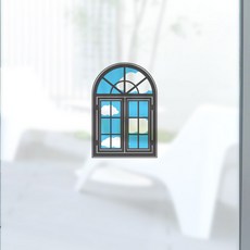 設計樹叢 藍色窗戶彩色霧面貼, 混合顏色