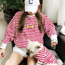 香蕉圖樣條紋寵物狗主人親子服裝, 紅色