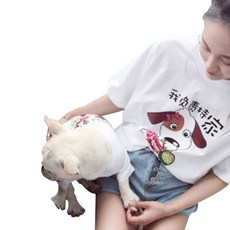 印花短袖狗狗主人情侶裝, 白色的