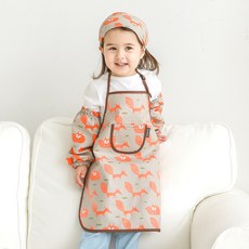 bebenew 孩童印花防水圍裙+頭巾+袖套