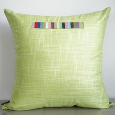 亞麻彩色條紋靠枕, 綠色 深綠色