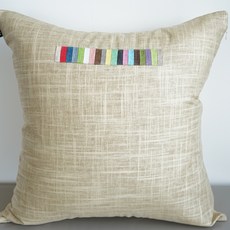 亞麻彩色條紋靠枕, 駝色 米色 金黃色