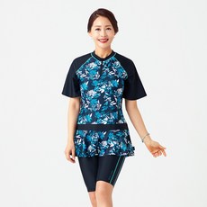 베이직엘르 여성용 플라워 롱 플레어 중년 래쉬가드 2종 세트 BEL-R224K