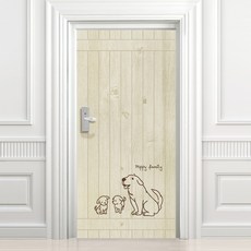 디자인수풀 현관문 시트 뽀삐 패밀리 고급 엠보싱 우드목, 베이지