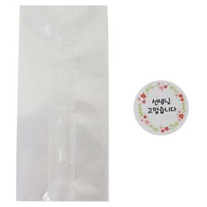 黃氏便當 透明M號袋 50入 + 花朵圓形貼紙 老師謝謝您 50入, 1套