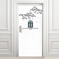 設計素材玄關門貼紙 自然風景與樹木 NDS60 高級木頭, 白色的