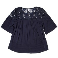 갭 플라운스 쇼트 슬리브 크로셰 요크 블라우스