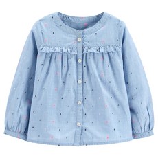 오시코시비고시 여아용 반짝이 앞면 러플장식 긴팔 상의