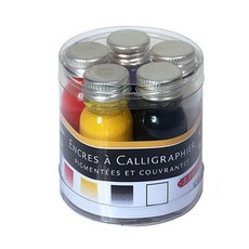 HERBIN 迷你瓶書法墨水5色套組, 白色、黑色、藍色、紅色、黃色, 1個