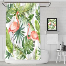 Super Six 北歐風綠色植物印花浴簾, 1個, L款