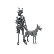 YUFANMODEL 1/35 OTAKU系列動漫風格女兵與狗軍事模型 YF052, 1個