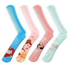 Disney 迪士尼 公主折疊梳子 4款, 藍色+淺粉色+淺薄荷綠+深粉色, 1組