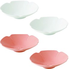 오다도기 코토하나 볼 16cm 일일초 세트 화이트 2p + 레드 2p, 혼합 색상, 1세트