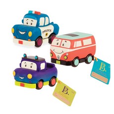 B 品牌 Vanchild 軟車操作玩具 3 件套, 藍色警車+紅色箱型車+深藍色貨車