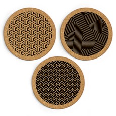 大家的工廠 黑線圓形軟木杯墊 3件組, 混合顏色, 1個