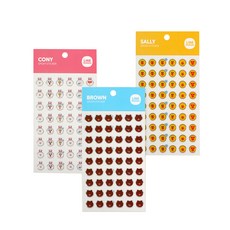 라인프렌즈 에폭시 스티커 3p세트, 브라운, 코니, 샐리, 1세트