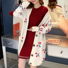 스위트나인 임부용 체리 자수 스웨터 롱 가디건