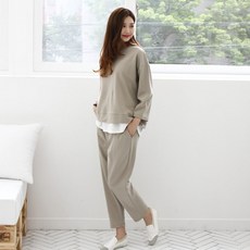 BONBONSTORY 孕婦假兩件式長袖上衣+長褲