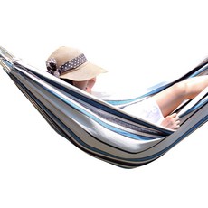 NOMADE 條紋露營吊床 特大號 + 吊床繩 組, 天空藍, 1套