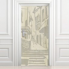 設計師門玄關門壁紙復古風格VDS 260高級壓花, 米色木
