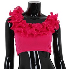 圓領荷葉邊肚皮舞T恤 BDT-14101, 櫻桃粉色