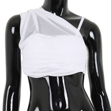 彈性網紗前蓬鬆肚皮舞服 BDT-14201, 白色的