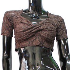 短袖蕾絲肚皮舞T恤 BDT-13501, 棕色